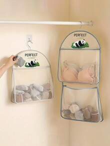 1pc Hanging Underwear & Sock Storage Bag, Multi-Functional Hanging Pouch, Panda Pattern Lingerie & Sock Bag, Breathable Wall-Mounted Storage Bag For Bathroom, Bedroom, Kitchen, With Hanging Strap, Beige Wall-Mounted Storage Bag, Dorm Essential Clothing Organization Bag, Wardrobe Storage - Beige - View 1