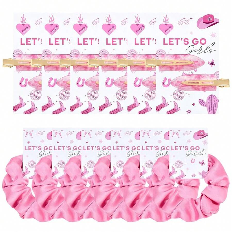 12 PCS Soft Silk Satin Hair Accessories - Scrunchies, Hair Clips Bridal Shower Gifts, Wedding Favors Women And Girlsvalentine's Day ET9K - Pink Series - View 1