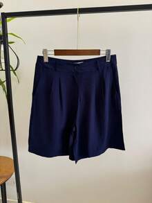 ISADORA MODA WOMEN'S LINEN BERMUDA SHORTS WITH POCKETS, ELEGANCE AND - Navy Blue - View 3
