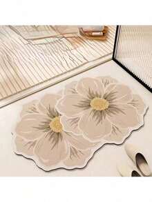 Beige Floral Design Non-slip and Water-absorbent