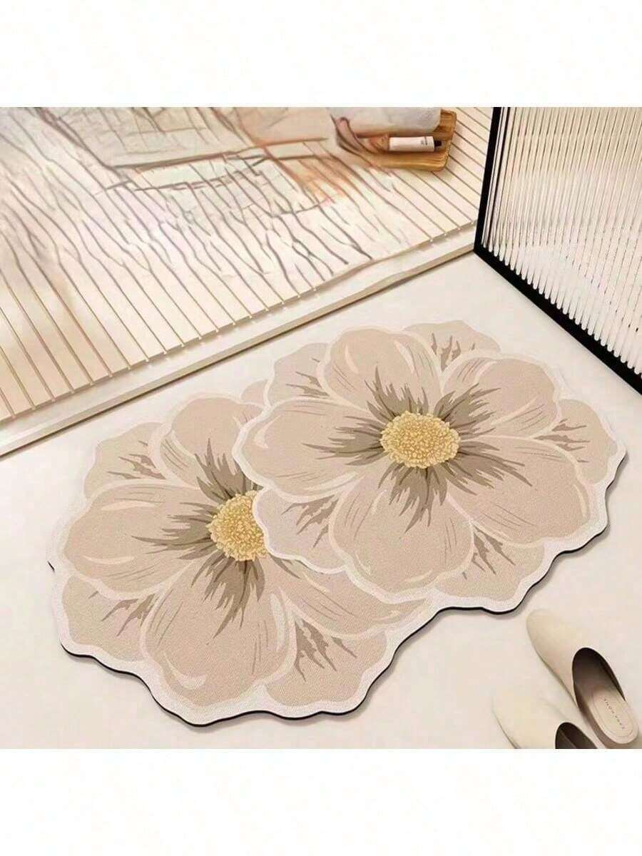 防滑浴室地墊 可機洗 蝴蝶圖案花卉設計 快速吸水 快乾 柔軟浴室與臥室地毯地墊 門墊 玄關墊 家用浴室地毯 廚房與洗衣房地墊 浴室地板墊