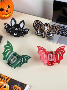 1 Stück neue Acryl Halloween Serie mit schräger Haar Klemme Fledermaus Muster Design, einzigartige und lustige Haarspange geeignet für tägliche Feiertagspartys als Haarzubehör Schönheit Haarklammer