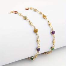 2pcs Fashionable Stainless Steel Colorful Shiny Heart Necklace & Bracelet Set, Suitable For Daily Wear