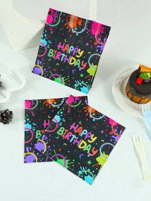 مناديل ورقية قابلة للتخلص منها بمقاس 33 * 33 سم، خلفية سوداء مع حلقات ملونة ورسومات تخطيطية، مناديل فلورية للحفلات وحفلات الرسم، "هيا نتألق"، مناسبة لحفلات عيد الميلاد والكريسماس