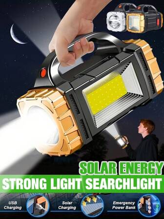 HngLngJoe 1 件太阳能可充电 LED 手持电筒，800mAh 18650 锂电池，战术 COB 工作灯，ABS，防水，USB 手机充电模式，飓风应急移动电源功能，便携式露营，维修灯