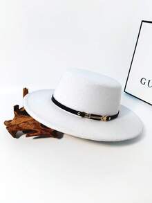 1 件男女通用纯色羊毛毡宽边帽，法式简约复古优雅平顶帽，休闲街头风格百搭羊毛毡巴拿马帽，适合派对、活动和日常穿着，秋冬 - MZ517 - 查看 11