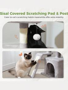 PAWZ Road Cat Tree For Indoor Cats, 31.5'' Small Flower Cat Tower Condo With Sisal Scratching Ramp, Cozy Hammock And Removable Flower Cat Bed Perch For Kittens - Grey - View 7