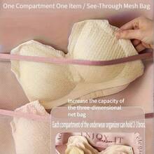 2-Sided Underwear Storage Bag, 17 Grids Front + 5 Pockets Back, Multi-Functional Hanging Wall Mounted Mesh Bag, Large Capacity For Panties, Socks, Bras, Suitable For Closet/Dorm