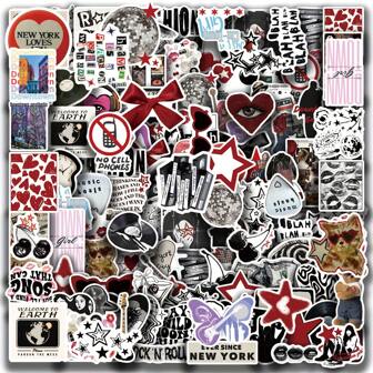 100 张 Downtown Y2K 女孩美学涂鸦贴纸，可爱卡通美学乙烯基贴纸，适用于水瓶、笔记本电脑、手机、滑板、吉他、行李箱、剪贴簿、头盔、自行车、摩托车、汽车、乐器装饰、成人派对装饰礼物、学校用品、返校