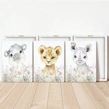 1 Canvas Hanging Picture, Easy To Hang, Bohemian Nursery Wall Art Print, Nursery Decor, Bohemian Kids Room, Boys Room Art, Kids Room Wall Art, Baby Animal Prints, Pastoral Decor.