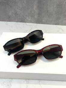 1 件女士复古矩形时尚眼镜，鲜艳的勃艮第酒红色镜框，是休闲装的理想礼物，适合所有季节时尚女士眼镜，女士太阳镜海滩配饰复古 Y2k 适合夏季海滩度假、户外、旅行 - 彩色 - 查看 16