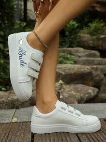 Breathable Soft Sole White Sneakers, Versatile White Shoes With 2025 Hook And Loop Flat Student Sneakers For Women