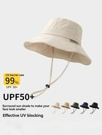 1pc Fisherman's Hat, Four Seasons Men's And Women's Outdoor Mountain Climbing Sun Hat, Foldable Large Brim UV Protection Fishing Camping Hat, Western Cowboy Style Sun Shading For Men And Women, Lace Up Sunshade Cap, Mountaineering Hat