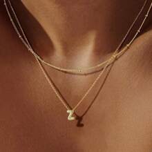 2pcs/Set 26 Letter Necklace & Clavicle Chain, Copper Material, Delicate & Minimalist Design, Suitable For Commuting, Women Accessories