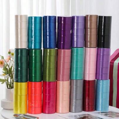 5 Rolls 4cm Wide Handmade Rose Satin Ribbon, Wedding Chair Decor, Gift Box Packaging, Floral Craft, Birthday Party, Rainbow Color, Graduation, Christmas, Valentine's Day, Mother's Day Decoration Ribbon