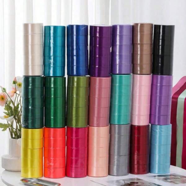 5 Rolls 4cm Wide Handmade Rose Satin Ribbon, Wedding Chair Decor, Gift Box Packaging, Floral Craft, Birthday Party, Rainbow Color, Bachelorette Party, Graduation, Christmas, Valentine's Day, Mother's Day Decoration