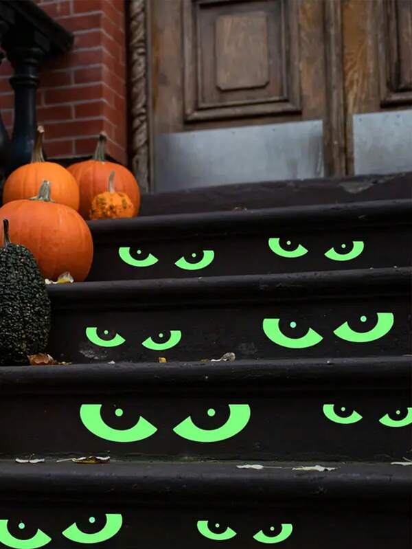8 Pairs Halloween Glow-In-The-Dark Eye Window Clings - Removable Fluorescent Window Decor, Halloween Home Wall Decoration, Staircase Colorful Stickers, Suitable For Halloween/Theme Party/Music Festival