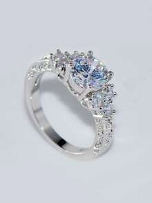 Vanel 1 件时尚银方晶锆石镶嵌戒指，女士订婚戒指，承诺戒指，戒指首饰