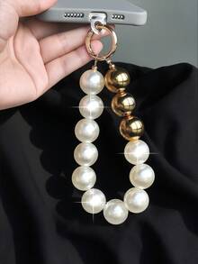 1pc Creative Golden Beaded Wristband Phone Chain Phone Case Key Chain Accessory, Fashionable Handbag Charm - Multicolor - View 4