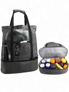 Bolsa grande com compartimento isolado à prova d'água, bolsa tote, bolsa de praia, bolsa de viagem - Preto - Ver 3