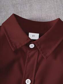 Tween Boy Classic Collegiate Style Casual Party Pageboy Pocket Patch White Formal Long Sleeve Shirt - Burgundy - View 3