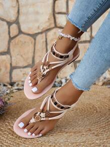 女士时尚波西米亚风格平底凉鞋，休闲百搭，适合婚礼、派对、户外、海滩