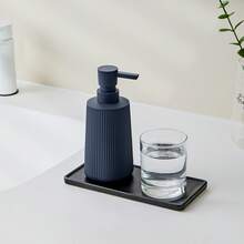 1pc Striped Soap Dispenser, Modern Plastic Round Shape, For Bathroom Hand Wash And Kitchen Dish Soap, Liquid Refillable Bottle - Lilac Blue - View 4