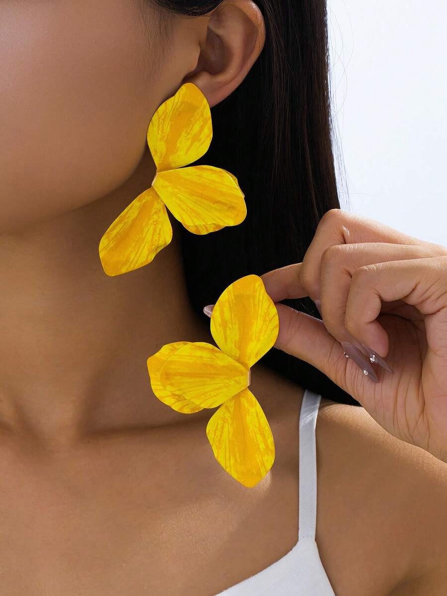 1 对手绘珐琅滴油郁金香金耳环，适合日常、节日、生日、母亲节、女友或女儿的惊喜礼物 - 黃色 - 查看 1
