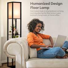 Floor Lamp With Shelves 3-Tier Wood Standing Lamp And LED Light For Living Room, Bedroom, Office, Black - UK Plug(220-240V) - View 2