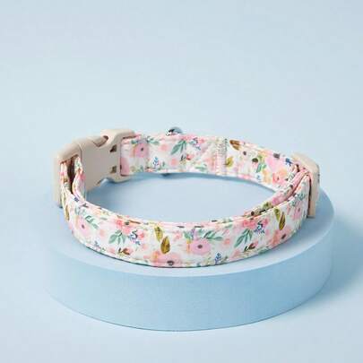 PETSIN 1 件经典花卉设计黄色、蓝色叶子和粉色花朵图案宠物项圈，适合小型/中型/大型犬，柔软可调节，配有米色塑料安全扣，室内和室外使用，非常适合男孩和女孩的宠物