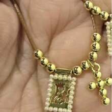 1pc Dainty Sacred Heart Scapular Necklace Gold Plated Double Tiny Pearl Rectangle Charm Bead Chain Necklace Religious Gift