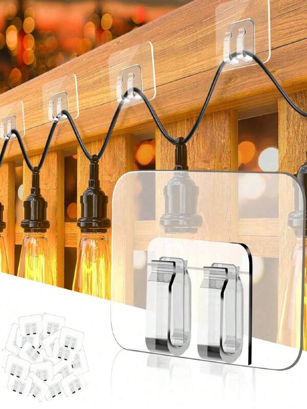 10/20 piezas Ganchos de luz para cuerdas de exterior con tiras Adhesive - Impermeables, resistentes a los rayos UVtant, sin daños, instalación sin herramientas, adecuados para fiestas, patio, jardín, decoración de balcón, soportes para escobas para decoraciones colgantes