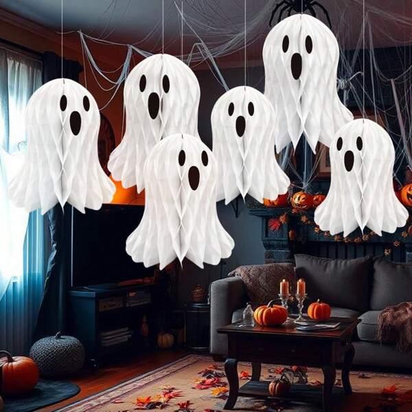 3pcs Ghost Shaped Decorative Hanging Ornament, Suitable For Holiday Atmosphere Home Decor Halloween Decor Fall Decor Room Decor