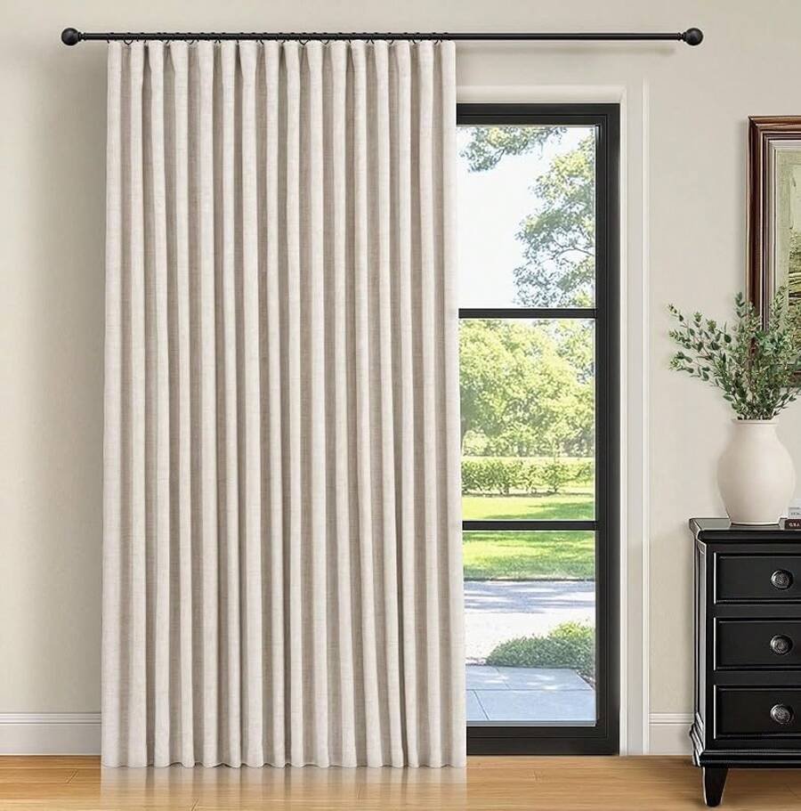 % Blackout Curtains Bedroom, 84 Inch Long Blackout Curtains, Clip Rings Linen Drapes, Thermal Insulated Room Darkening Living Room, 2 Panels - Beige, W50xL84, Bedroom Decor - 奶油 - 查看 1