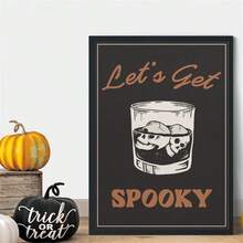 1 pieza Impresión en lienzo de un esqueleto con un Martini, Decoración sin marco para barra de Halloween, Arte de pared elegante de Halloween, Impresión de pared de cóctel de la temporada espeluznante