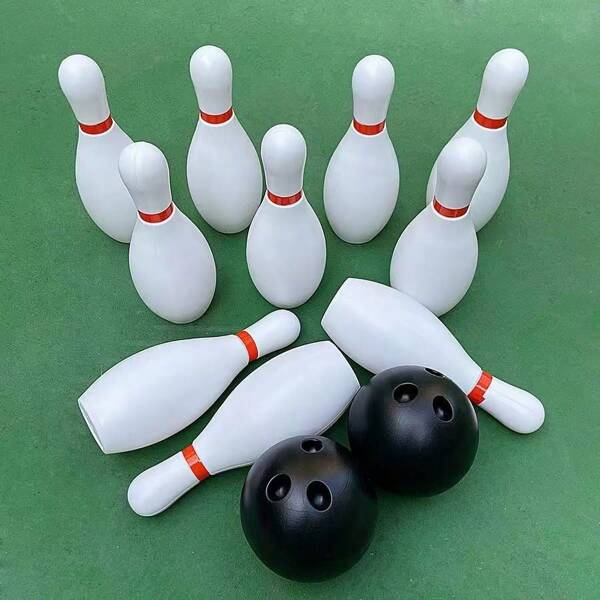 10pcs Bowling Pins + 2 Balls, Outdoor Sports Toy For Parent-Child Interaction, Made Of Smooth Material, Great Gift For Halloween, Christmas