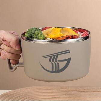 1 pieza Tazón de acero inoxidable para fideos instantáneos con tapa para uso en dormitorio, tazón de arroz para estudiantes para escurrir sopa de fideos instantáneos