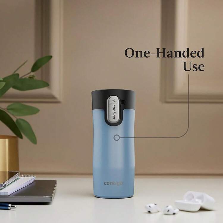 Contigo AUTOSEAL West Loop - Taza de viaje de acero inoxidable aislada al aspiradora con tapa fácil de limpiar, 12 onzas, perla esmerilada de sal - Perla helada glaciar - Añade 6