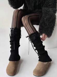 1 Cặp quần tất giữ ấm chân ren nhún bèo đan nơ thời trang dành cho nữ, quần tất giữ ấm chân JK phong cách ngọt ngào phù hợp cho mùa thu/đông, phụ kiện mùa thu, quà tặng Giáng sinh - Nhiều màu - Xem 5