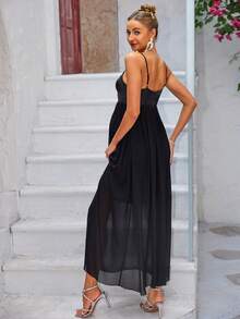 Joyfunear 孕妇夏季撞色网眼吊带休闲连衣裙 - 黑色 - 查看 2