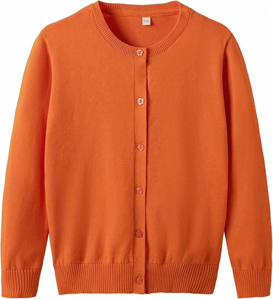 UMELOK Girls' Cardigans Sweater Cotton Button Solid Long Sleeve Knit Sweaters
