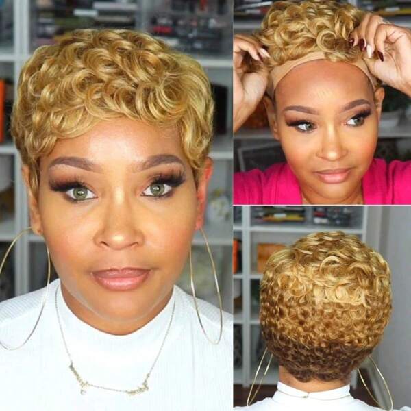 Short Pixie Wigs For Black Women 1B Natural Black 100 Human Hair Glueless NoLace PrePlucked With Bangs Straight Curly Styles Full Machine Made Layered Cut For Daily Use Best Selling Heat Resistant Salon Quality Ready To Wear No Shedding Comfort Fit Limited Stock Fast Shipping Premium Virgin Hair