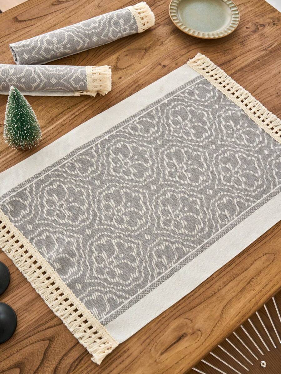 1/4/6/12pcs Nordic Modern Geometric Diamond Flower Jacquard Rectangular Placemats, Kitchen Supplies Coasters For Coffee Table, Office Desk, Holiday Party, Wedding Dinner, Home Decor, Dorm