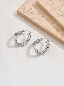 1 Pair Fashionable Twisted Shiny Stainless Steel Hoop Earrings For Women, Luxury Personalized Versatile Party Celebration Hip Hop Earrings Jewelry - Silver - View 14