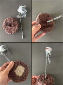 1件随机颜色猫逗棒互动玩具仿真老鼠猫玩具带弹簧弹簧老鼠带圆形底座互动猫玩具小猫抓板猫爬架室内用猫玩具捉老鼠