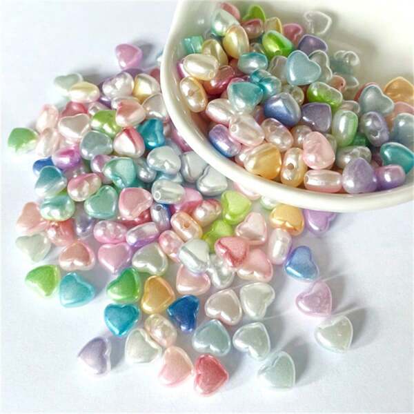 100/200pcs 8mm Acrylic Dual Color Gradient Mixed Color Faux Pearl White Heart Beads, DIY Mobile Phone Chain Bracelet , As Well As Gift Spacing Beads For Couples And Friendship Bracelets, Decorative Beads For Jewelry Production, Beads
