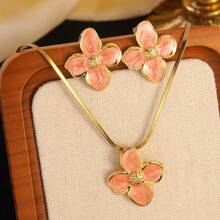 1 Set Romantic Style Colorful Accented Stainless Steel Jewelry Set, Suitable For Ladies To Wear On Engagement Or Date