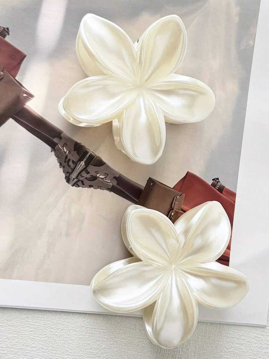 2 件花爪夹，发爪发型配饰，简约设计，适合女士，适合海滩度假发饰花发夹秋季配饰 - 彩色 - 查看 1