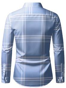 Men's Light Blue Classic Fashion Design Long Sleeve Single-Breasted Collar Shirt With Stripe Pattern Detail, Suitable For Spring, Summer, Autumn, Fit For Business, Casual & Formal Occasions, Fall - Baby Blue - View 3