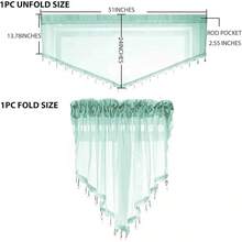 PearAge Beaded Sheer Valance Ctains Living Room,Rod Pocket Farmhouse Window Valance, Bead Trim Tassel Voile Sheer Ctain Valance Bedroom Bathroom Cafe 51x24 Inches (Beige) 1PC - Mineral Blue - View 2